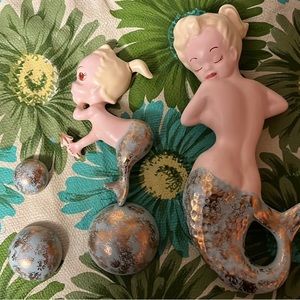 Vintage MCM ceramic mermaid plaques